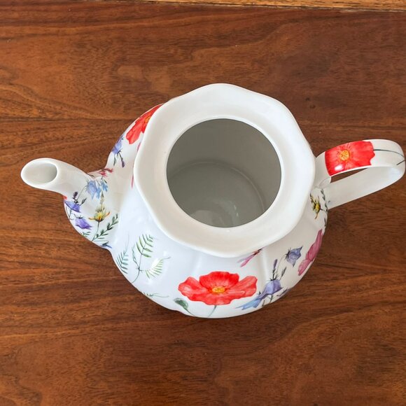 Kent Pottery Porcelain Teapot Floral Dragonflies Poppies Cottagecore SMALL FLAW - Picture 10 of 17